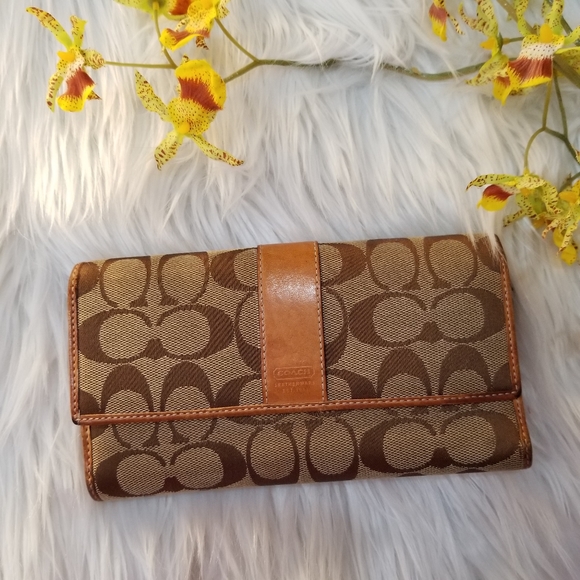 Coach Handbags - COACH Signature Vintage Canvas Trifold Wallet...